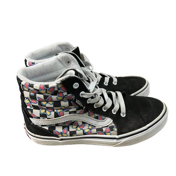Vans Off the Wall High Top Girls Skate Shoes Size 3Y Butterfly Pattern‎ Black - Picture 3 of 8